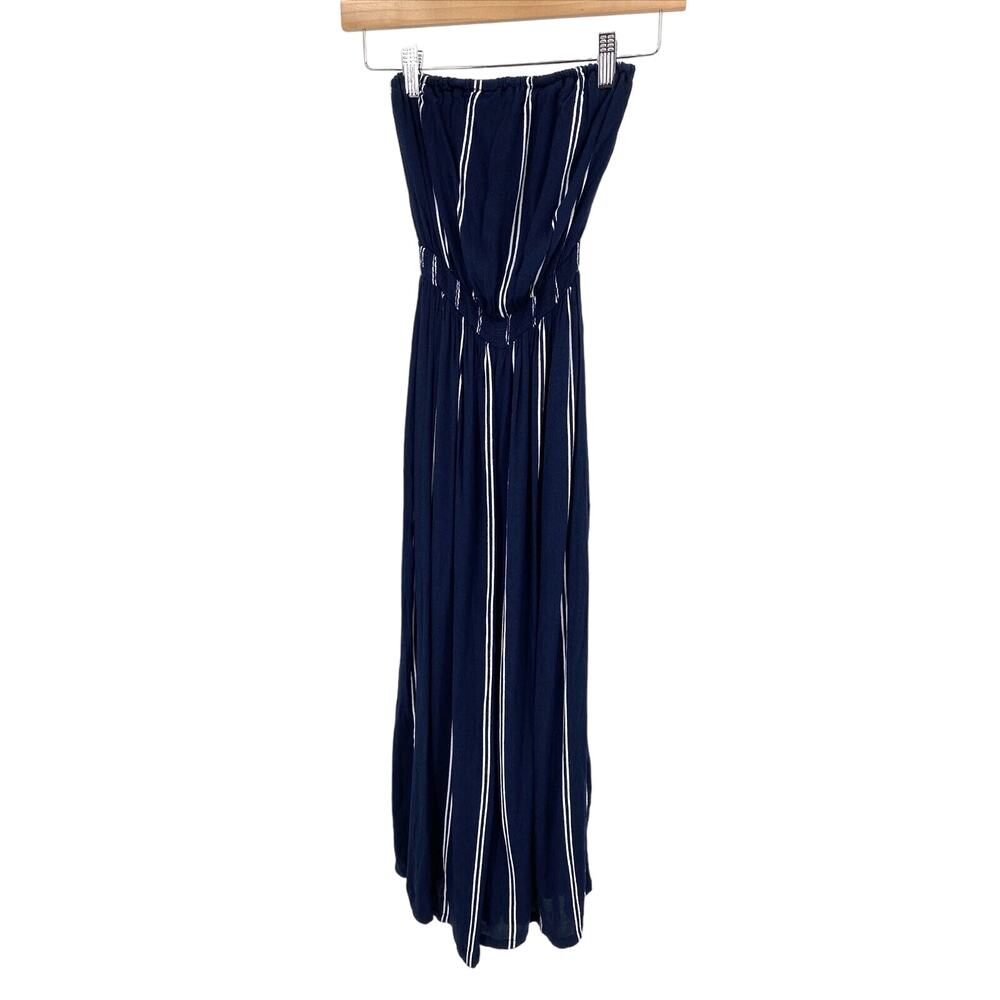 Silence + Noise Jumpsuit Womens XS Tube Top Navy Blue White‎ Stripes Wide Leg